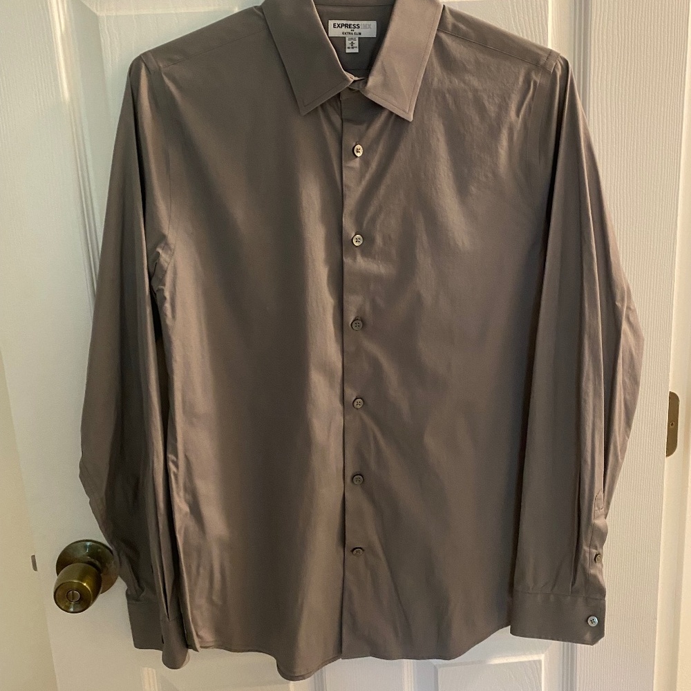 Express Men’s 1MX Button Down, Size M, Dark Grey Solid